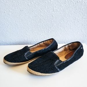 G.H. Bass And Co. Black Espadrilles Ballet Flats Floral Lace Shoes 9